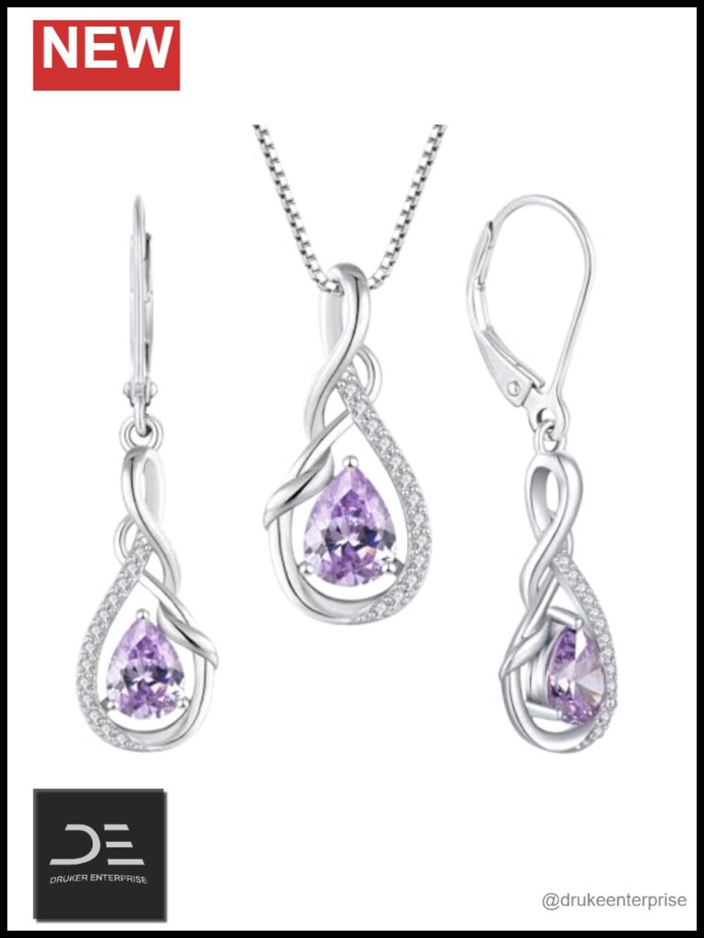 925 Sterling Silver Infinity Twisted Teardrop Pendant & Dangle Earrings Jewelry